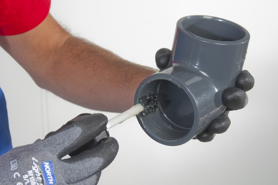 PVC pipes are bonded with adhesives based on PVC dissolved in a strong solvent, usually a mixture of tetrahydrofuranne a