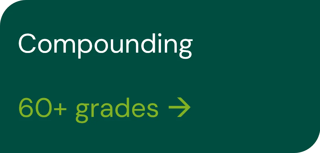 Select from 60+ compounding PC grades available in our Master Catalog Compounding PC grades