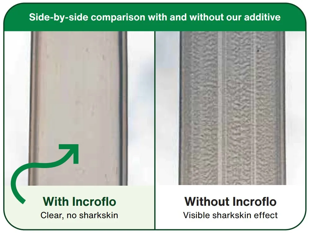 Sharkskin effect with and without Incroflo™ P50