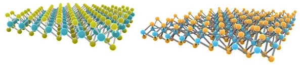 Structure of Molybdenum Disulphide (L) and Tungsten Ditelluride (R) Structure of Molybdenum Disulphide (L) and Tungsten Ditelluride (R)
