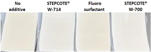 Figure 6: Flash rust images on cold rolled steel (CRS) substrate for four paints containing different additives at 0.4% solids (or 4 lb /100 gal). Figure 6: Flash rust images on cold rolled steel (CRS) substrate for four paints containing different additives at 0.4% solids (or 4 lb /100 gal).