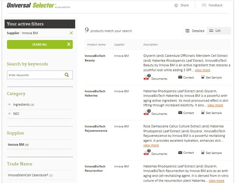Sample Access to Innova BMs Ingredients