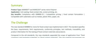 MarnexTM and MARCOATM series resins overcome GB4806-10 Regulatory food contact challenges